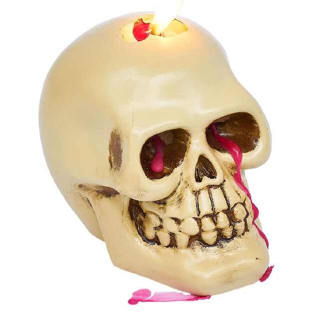 Bougie Halloween t&ecirc;te de mort beige