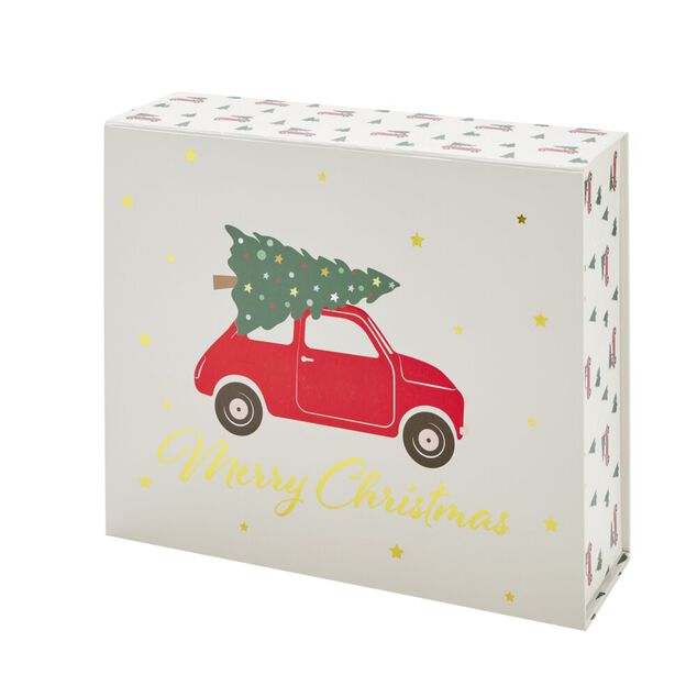 Boîte cadeau Noël pliable fermeture magnétique Merry Christmas sapin 30x35cm