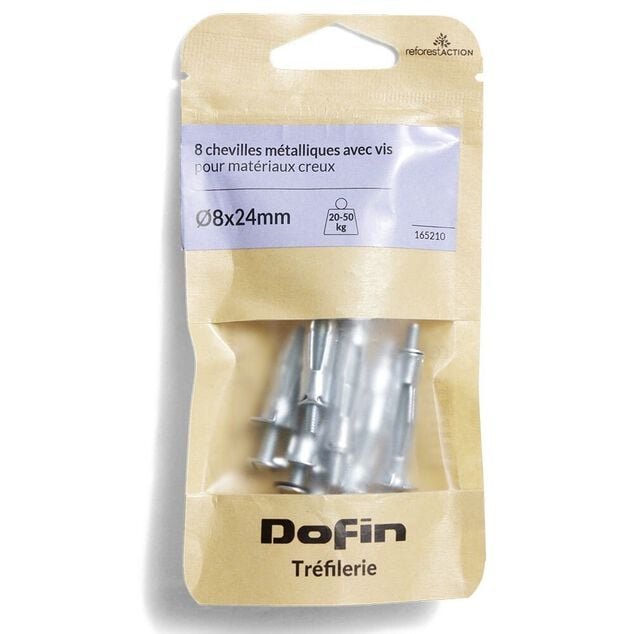 8 chevilles métalliques pour matériaux creux avec vis - Ø8x24 mm