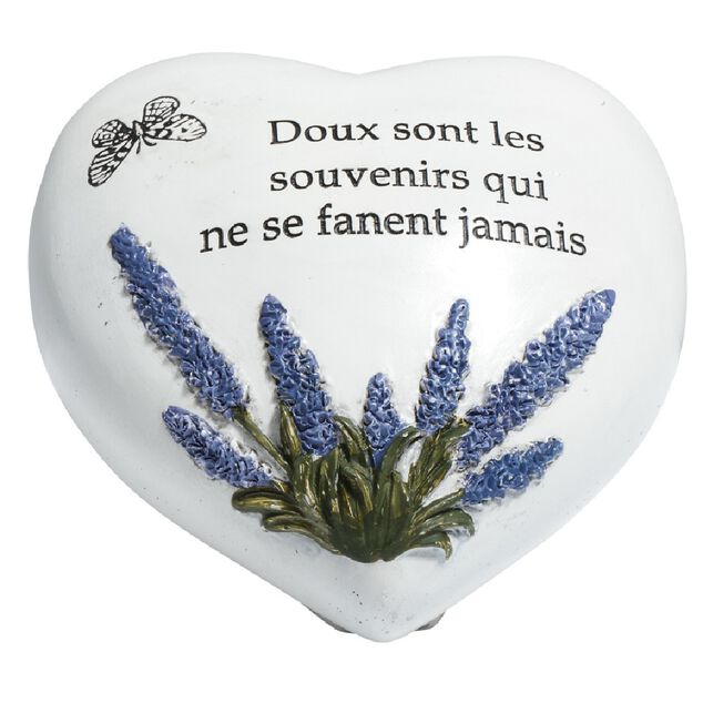 Pierre en résine beige en forme de coeur avec message