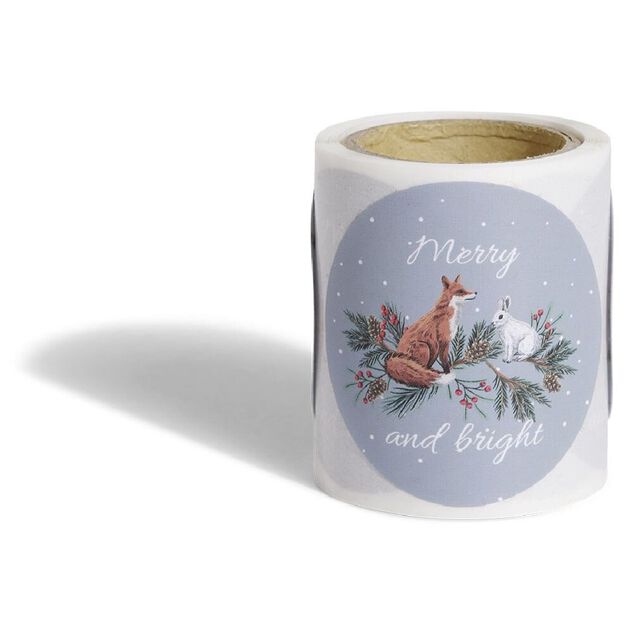 Rouleau &eacute;tiquette autocollante motif nature Merry and bright &Oslash;3cm x50