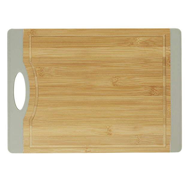 Planche &agrave; d&eacute;couper bambou bord silicone gris