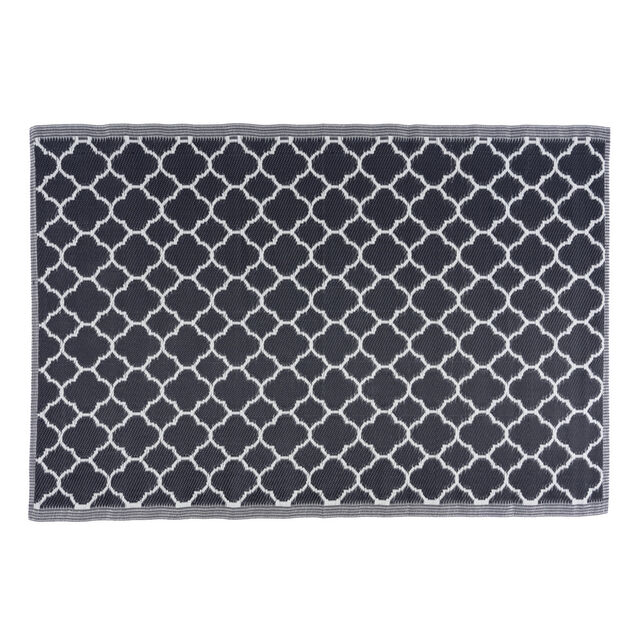 Tapis ext&eacute;rieur India motif chevron noir 120x180cm