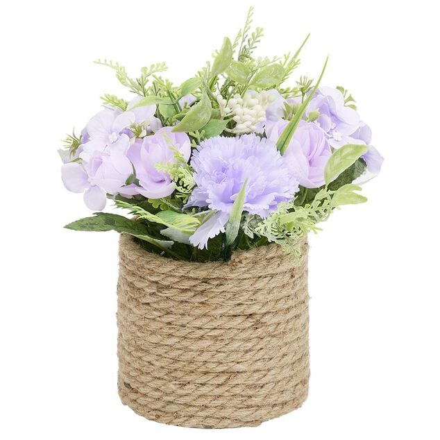 Pot d&eacute;cor lin fleur artificielle &Oslash;23xH22cm