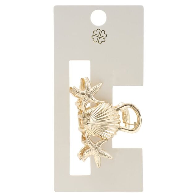 Pince cheveux mini coquillage marin m&eacute;tal dor&eacute; L8cm