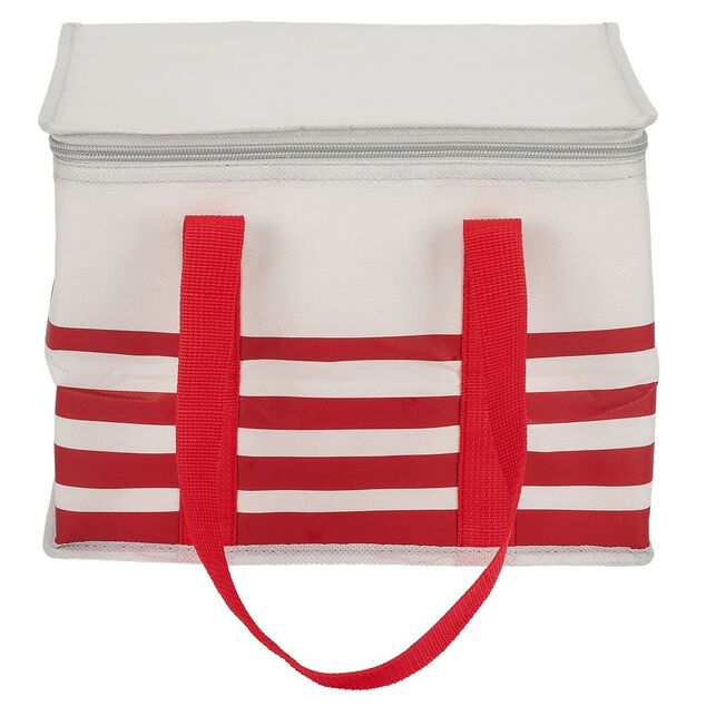 Sac &agrave; repas isotherme rouge et blanc L.28xl.18xH.21 cm
