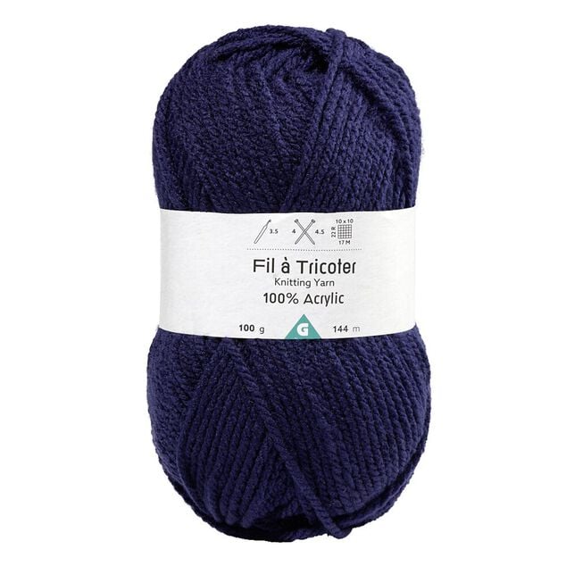 Pelote de fil à tricoter acrylique bleu marine 144m 100Gr