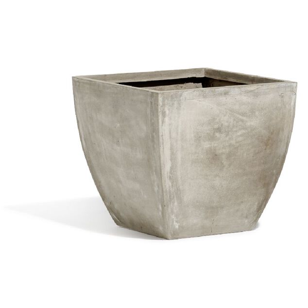 Cache pot fibre d'argile carr&eacute; effet vieilli gris 56x56xH52cm