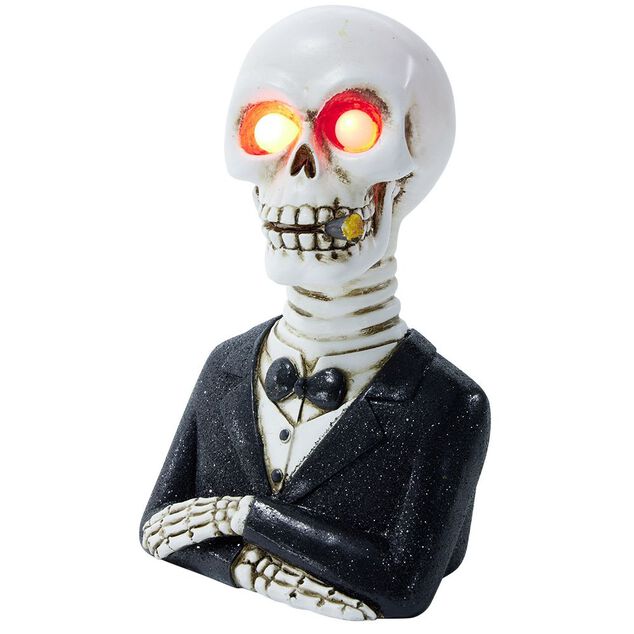 Squelette gentleman Halloween LED polyr&eacute;sine noir et blanc