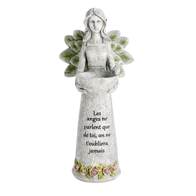 Décoration funéraire ange LED avec inscription polyrésine gris H40cm