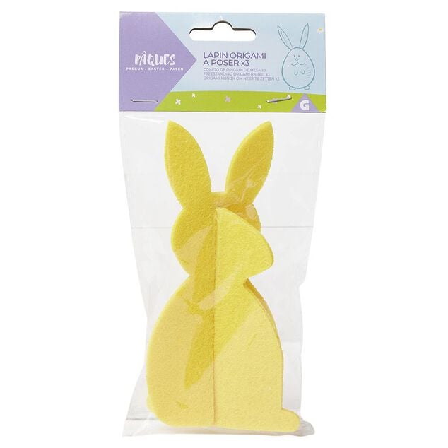 Lapin origami &agrave; poser d&eacute;co P&acirc;ques feutrine &Oslash;7,5xH15cm x3