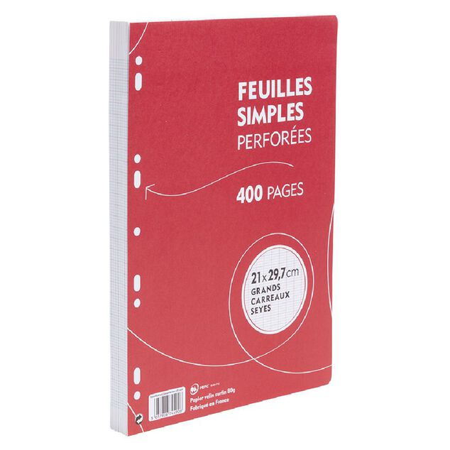 Feuille simple perfor&eacute;e A4 grands carreaux 21x29,7 cm x400