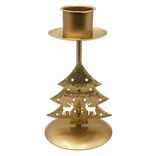 Bougeoir de table sapin de No&euml;l dor&eacute; &Oslash;7,5xH13,5cm