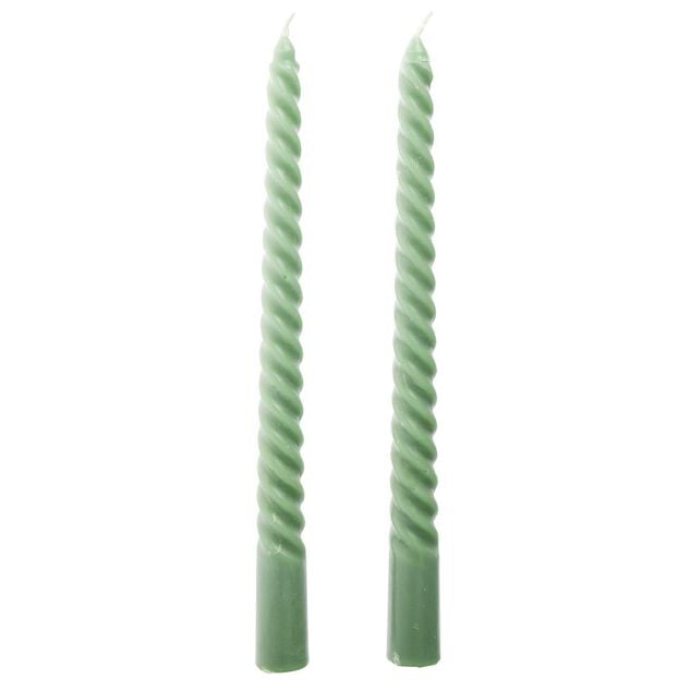 Bougie chandelier torsad&eacute;e vert H25cm x2