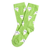 Chaussettes fille vertes motifs cornet chat T26/35