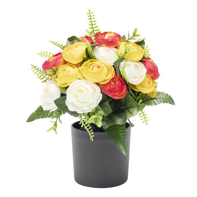 Pot de fleurs artificielles renoncules orange et jaune &Oslash;28xH28cm