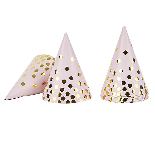 Chapeau de f&ecirc;te rose &agrave; poids dor&eacute; en carton x 8