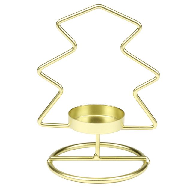 Bougeoir forme sapin de No&euml;l m&eacute;tal dor&eacute; L11X8XH15 cm