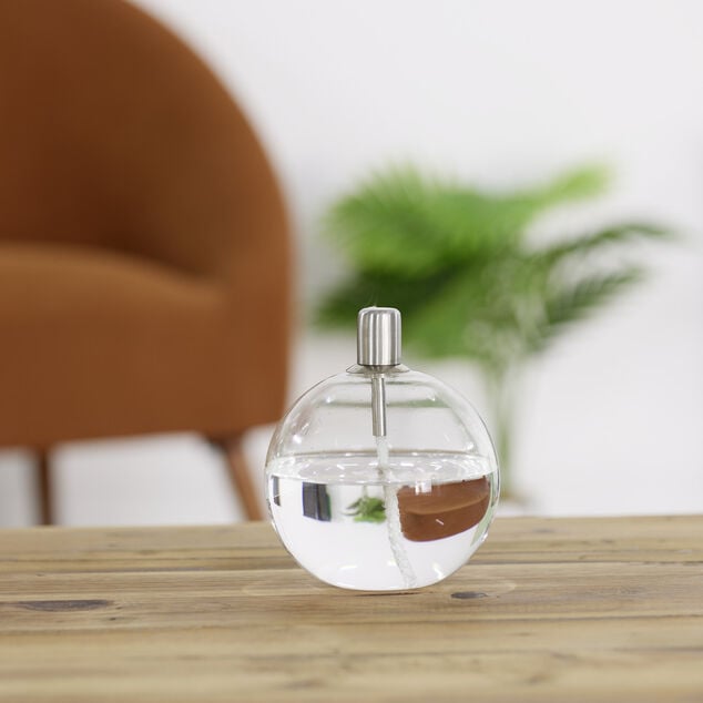 Lampe &agrave; huile ronde en verre et m&egrave;che coton H13cm