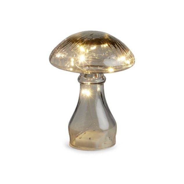 Champignon d&eacute;coratif en verre gris avec LED &Oslash;12xH18cm