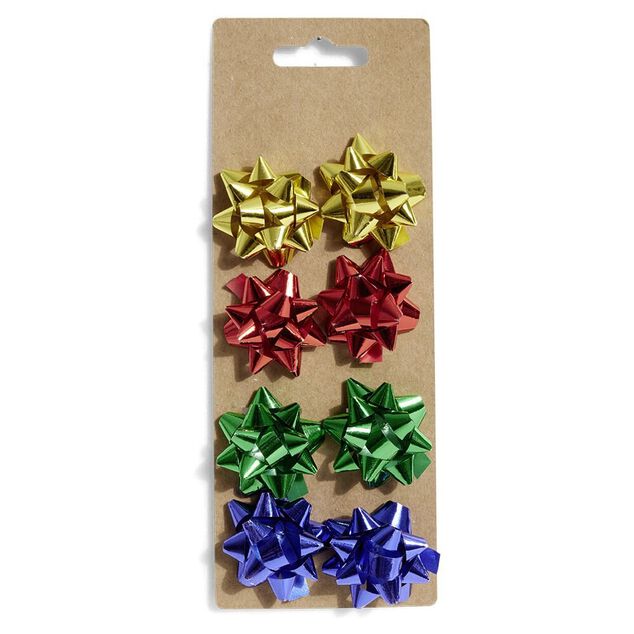 Noeud bolduc brillant dor&eacute; rouge vert bleu x8