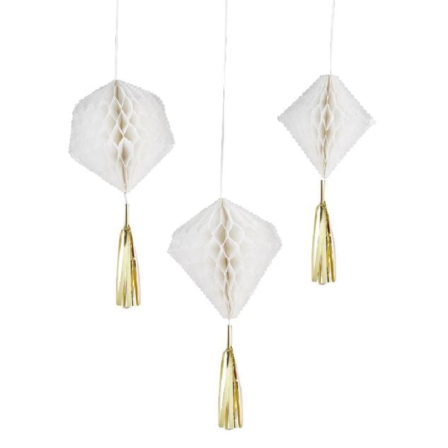 Suspension en papier blanc de forme g&eacute;om&eacute;trique x 3