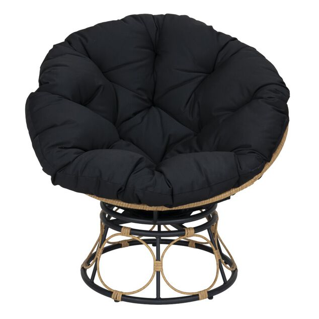 Fauteuil rond pivotant Bali coussin noir et plastique brun 95x81xH85cm