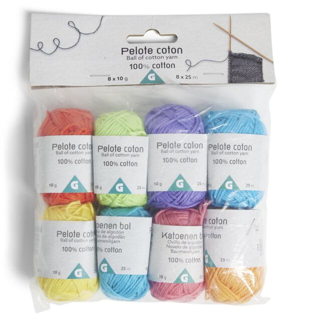 Lot de 8 pelotes 25m coton multicolore 10g