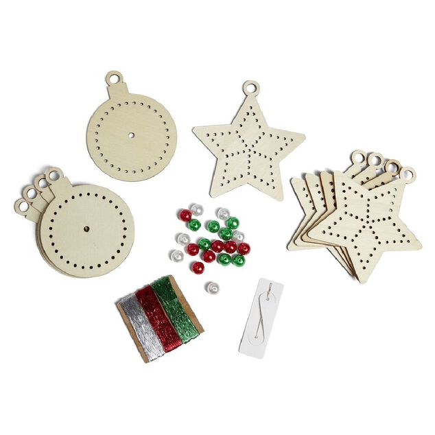 Suspension de No&euml;l en bois &agrave; broder x10