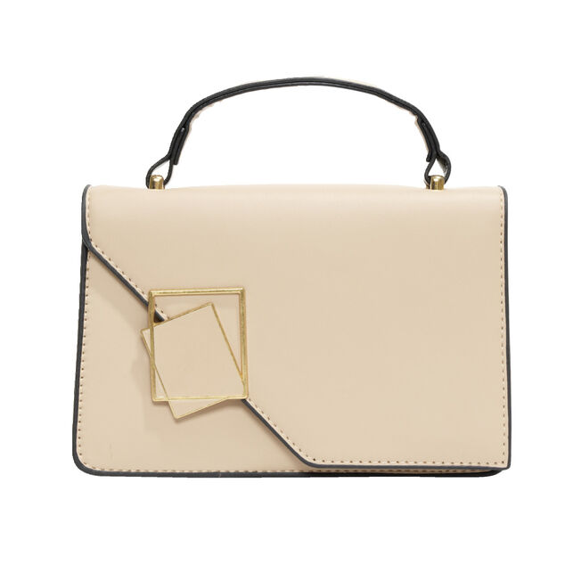 Sac &agrave; main simili beige et noir avec bandouli&egrave;re amovible 19,5x7,5xH13cm