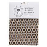 Coupon tissu imprim&eacute; Eug&egrave;ne 70x100cm coton bleu, noir et marron