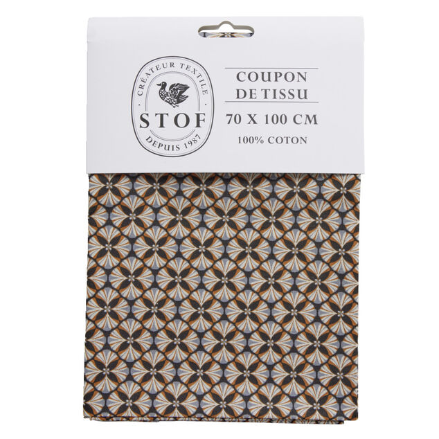 Coupon tissu imprim&eacute; Eug&egrave;ne 70x100cm coton bleu, noir et marron