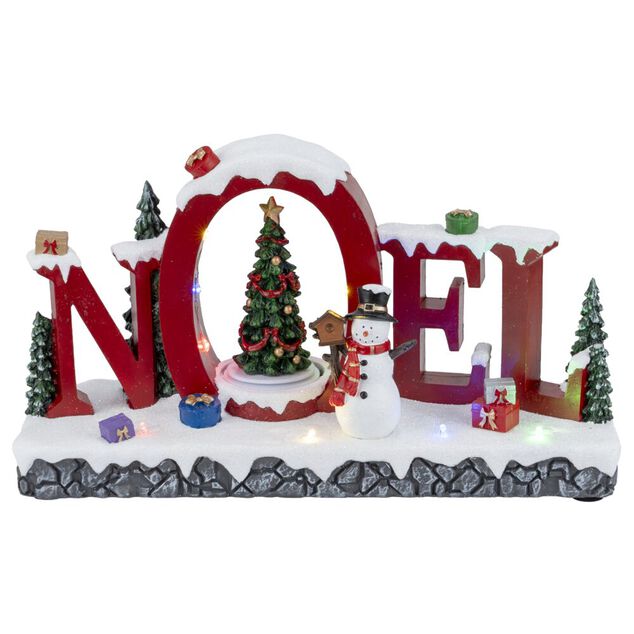Village No&euml;l lumineux et anim&eacute; 12 LED sc&egrave;ne festive 29,5x10xH16,5cm