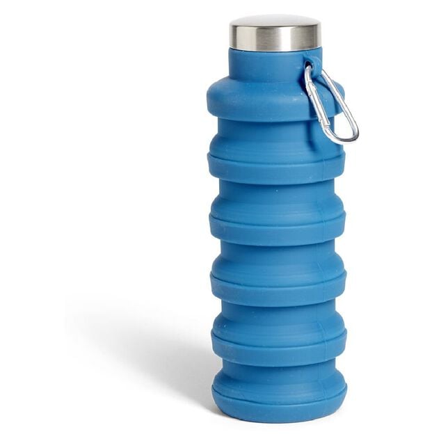 Bouteille r&eacute;tractable 480ml inox et silicone vert gris &Oslash;7xH19cm