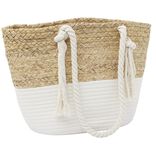 Panier de plage jacinthe d'eau tress&eacute;e beige et cr&egrave;me 48x15xH27cm