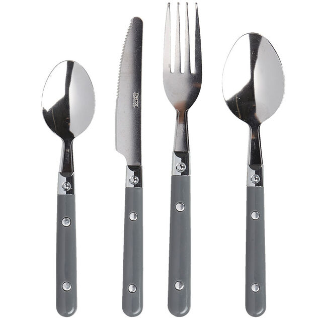 M&eacute;nag&egrave;re 16 pi&egrave;ces inox manche plastique gris