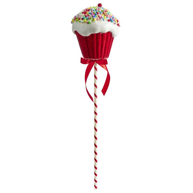D&eacute;coration de No&euml;l &agrave; poser sucette cupcake rouge et blanc &Oslash;17xH67cm