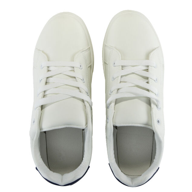 Baskets unisexe simili blanc rayures rouges et bleues T40