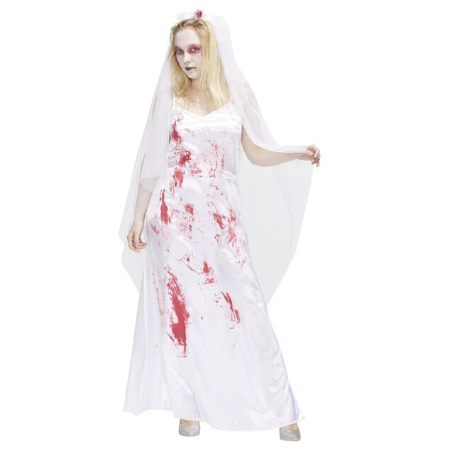 D&eacute;guisement Halloween adulte robe de mari&eacute;e ensanglant&eacute;e blanc et rouge