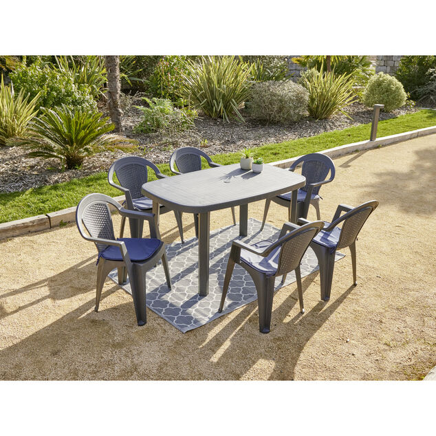 Fauteuil de jardin monobloc Viva plastique dossier tress&eacute; gris 53xP56xH80cm