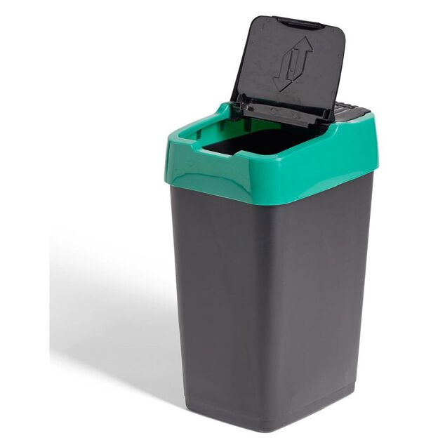 Poubelle de tri pour verre 18L plastique vert et noir