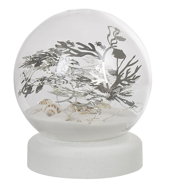 Boule &agrave; neige sable design mer avec coquillage LED blanc