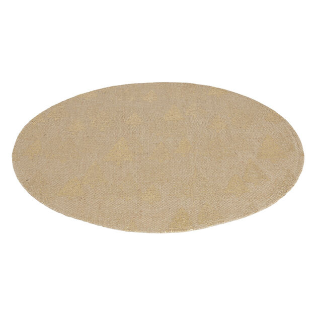 Set de table rond en jute naturel motifs sapins dor&eacute;s &Oslash;38cm