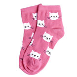 Chaussettes fille rose motifs t&ecirc;tes de chat T26/35