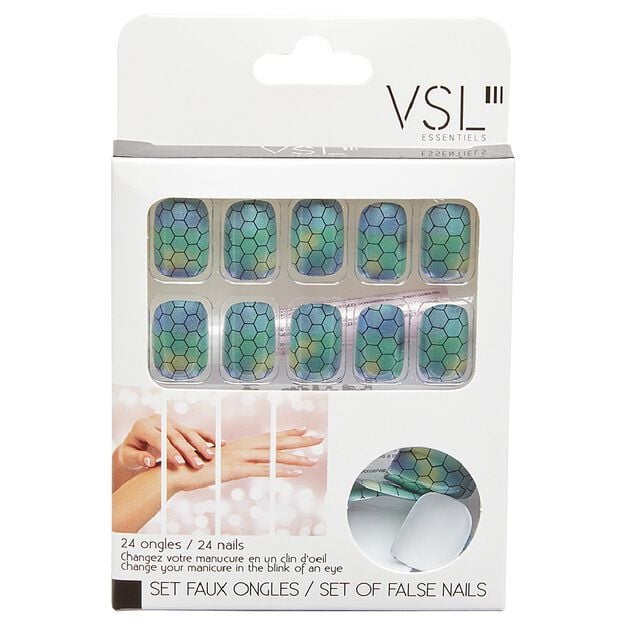 Kit faux ongles style serpent verts et bleus 24 pi&egrave;ces