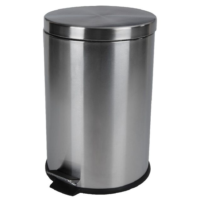 Poubelle ronde p&eacute;dale gris m&eacute;tallis&eacute; 20 L