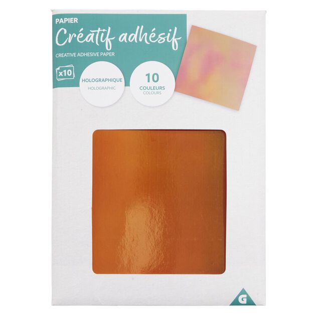 Papiers cr&eacute;atifs adh&eacute;sifs holographiques 10 pages 20x20cm