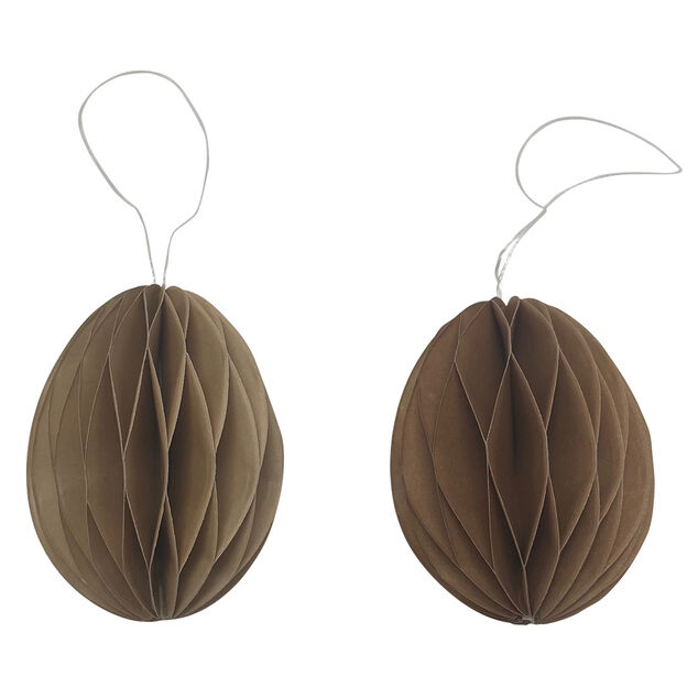 Oeuf déco Pâques façon origami à suspendre marron Ø5xH6,5cm x2