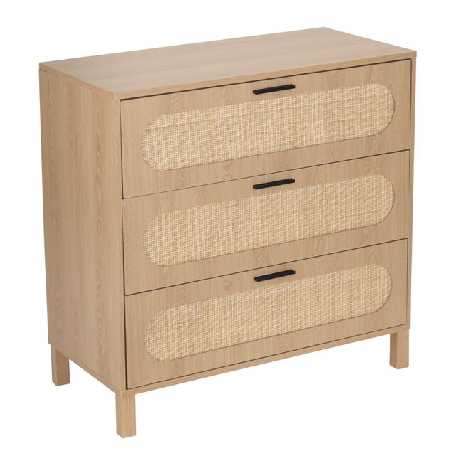 Console en bois et rotin Kanna 3 tiroirs 80x40xH80cm