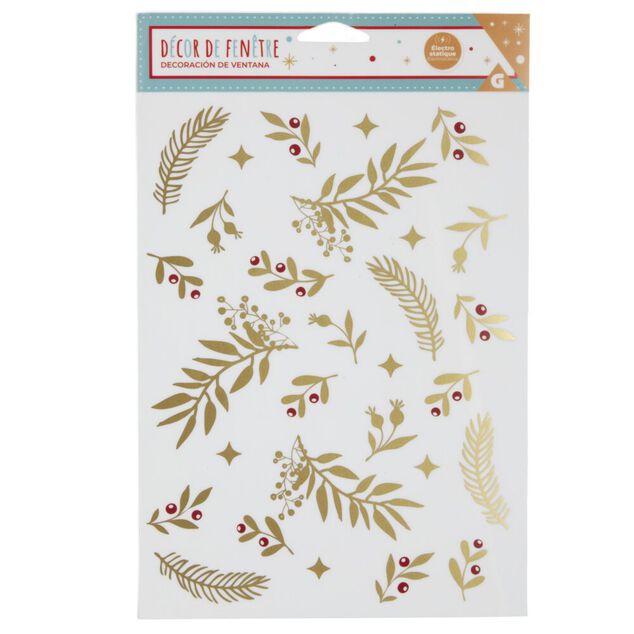 D&eacute;coration fen&ecirc;tre No&euml;l &eacute;lectrostatique feuille dor&eacute;